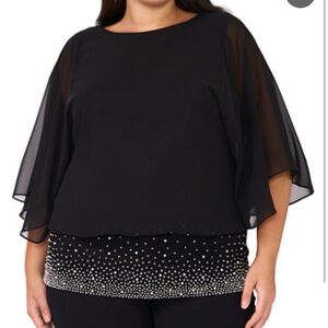 Avenue Black Chiffon Blouse with Studded Hem